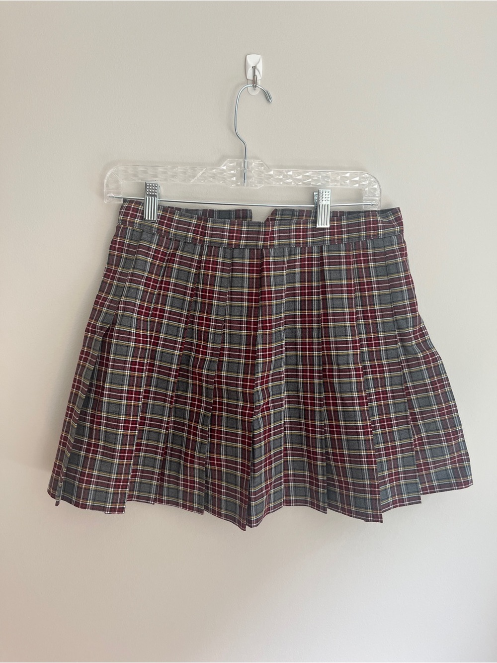 Los Angeles Apparel Red Plaid Pleated Mini Skirt